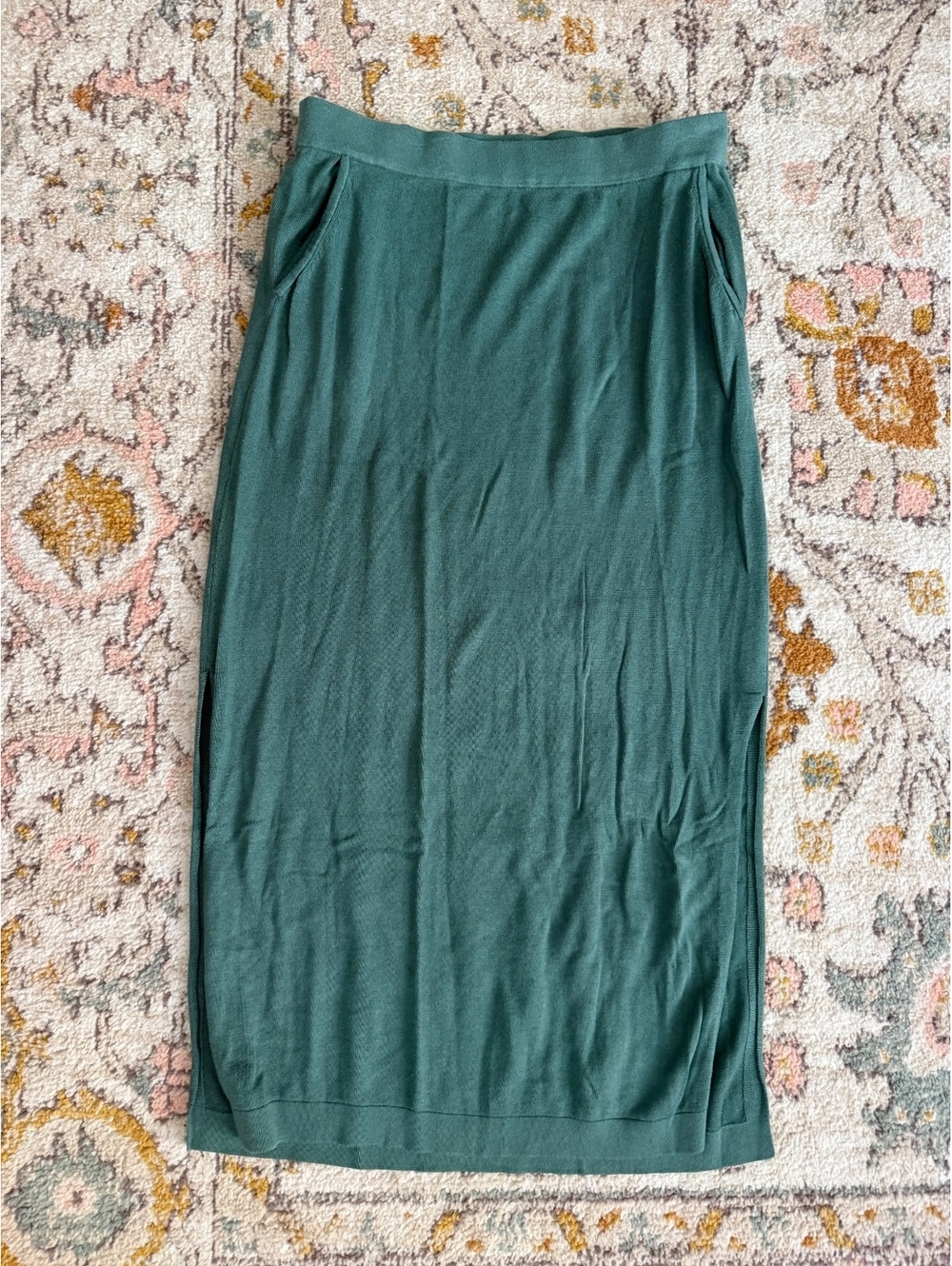 Peruvian Connection Women's Sea Moss Midi Skirt Size L Knit Slit